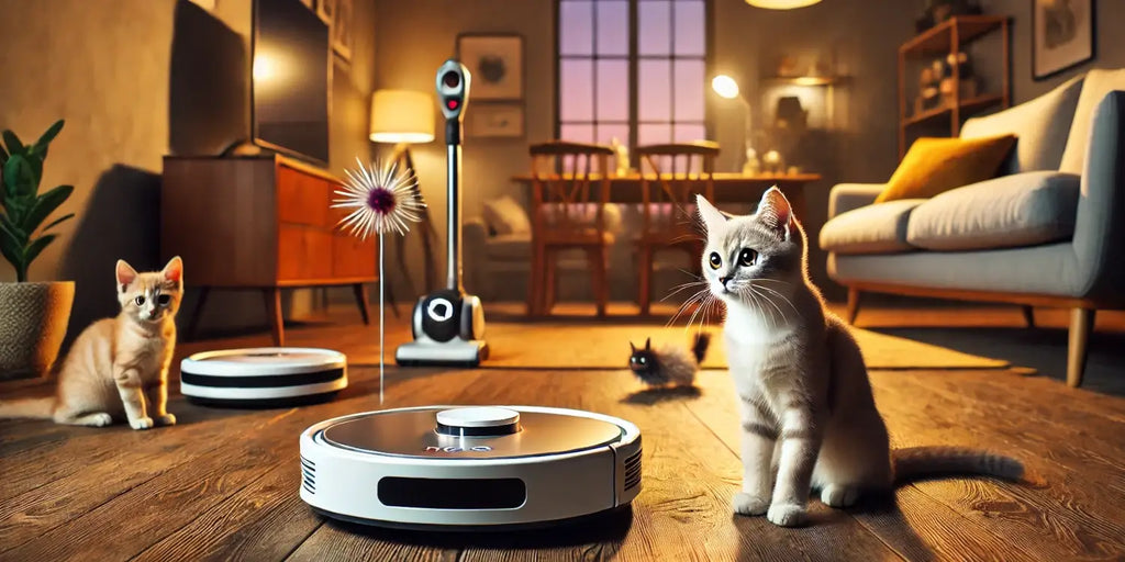 Les interactions entre les chats, robots aspirateurs et gadgets interactifs