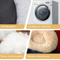 Lit en peluche pour chat, lavable en machine, antidérapant et rempli de fibres de haute qualité pour un confort optimal.